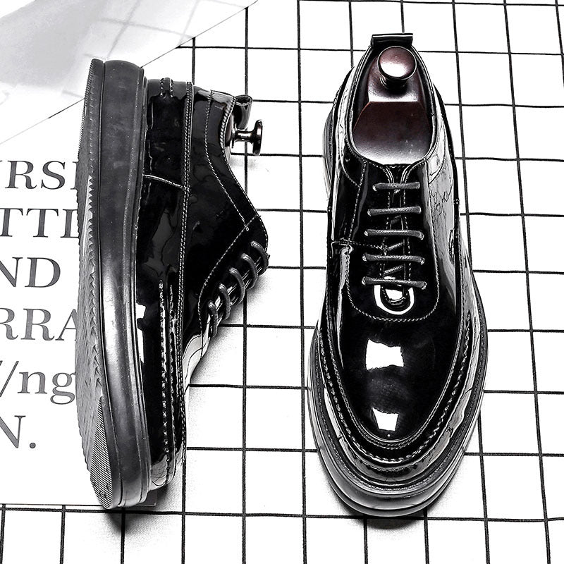 Patent Leather Lace-Up Round Toe Shoes
